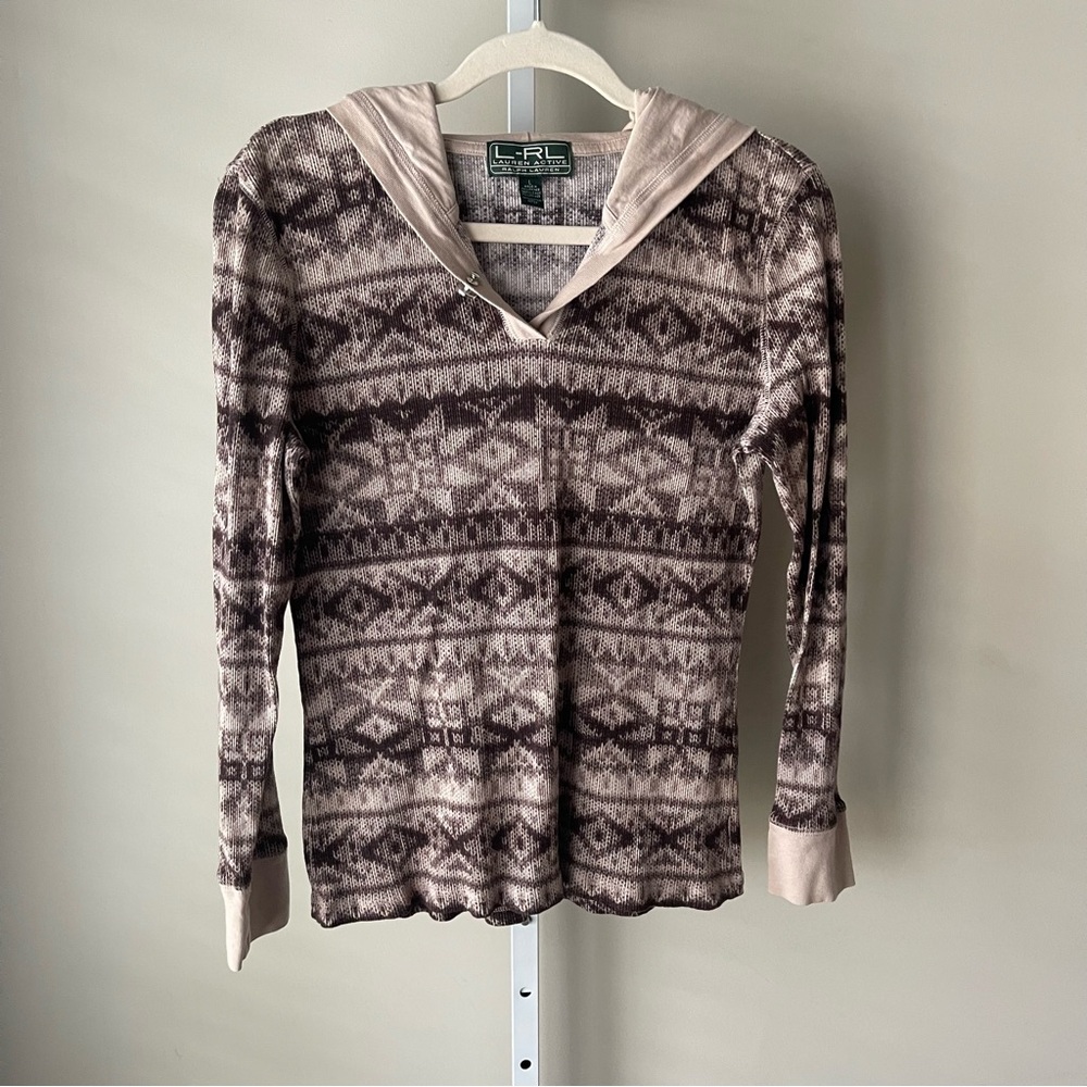 Lauren Ralph Lauren Active Hooded Thermal Top
Size M Soft Knit Aztec Pattern